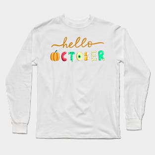 Hello October Creepy Typography Long Sleeve T-Shirt